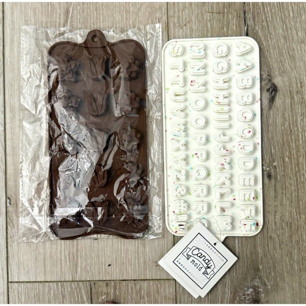 2pc Reusable Silicone Mold Set: 15 Tulip + Alphabet Letters Numbers Symbols NEW